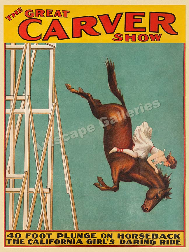 1920s “The Great Carver Show” Atlantic City Horse Diving Poster 20x28