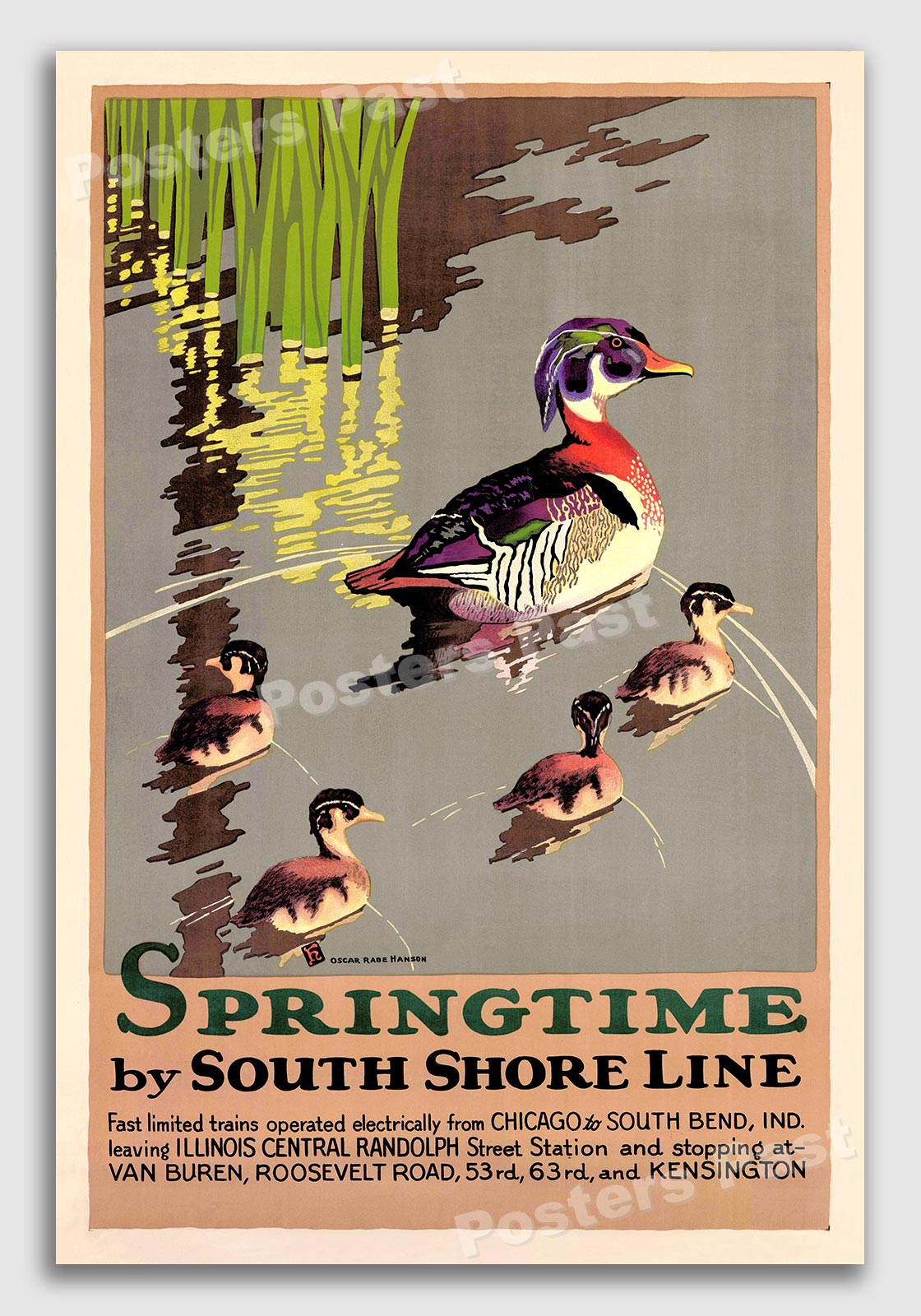 1927 Ducks in a Pond - Springtime South Shore Line Vintage Travel