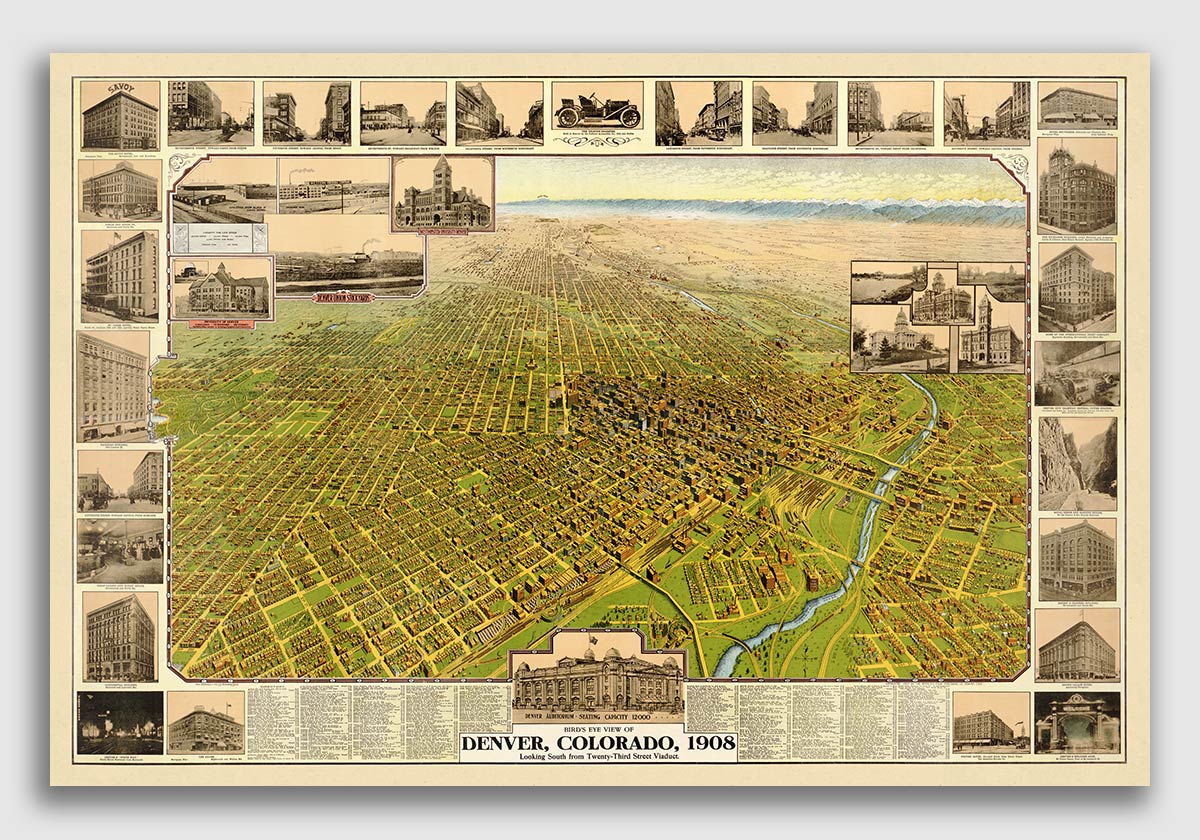 Denver Colorado 1908 Historic Panoramic Town Map 24x36 eBay