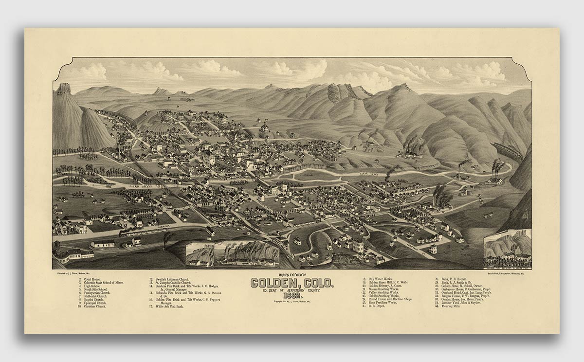 Antique Atlas Co Cripple Creek Colorado 1895 Historic Panoramic Town