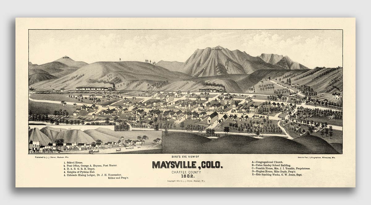 Bird's Eye View 1882 Maysville CO Vintage Style City Map 12x24 eBay