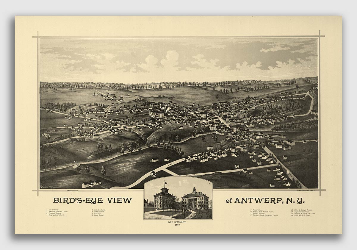 Antwerp New York 1888 Historic Panoramic Town Map 16x24 eBay