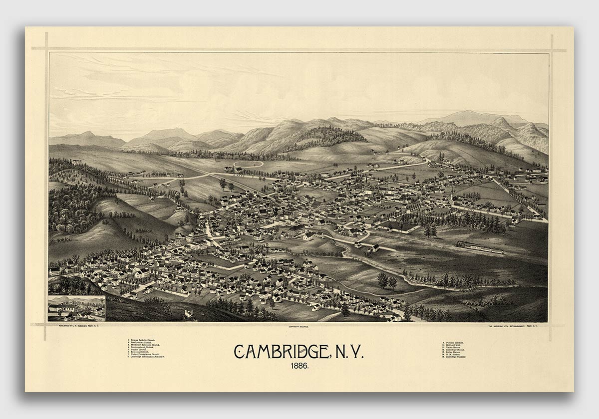 Cambridge New York 1886 Historic Panoramic Town Map 16x24 eBay