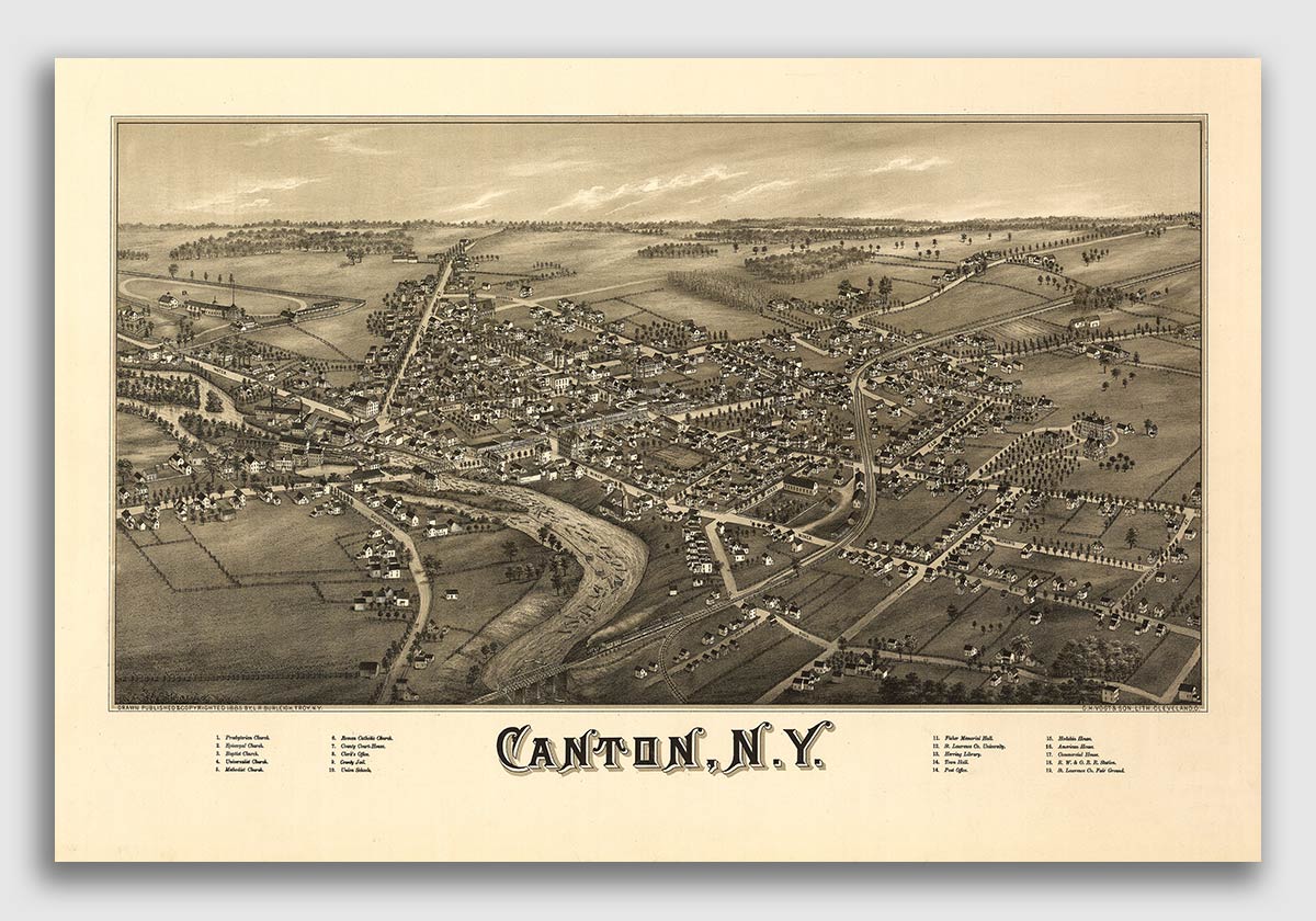 Canton New York 1885 Historic Panoramic Town Map 20x30 eBay