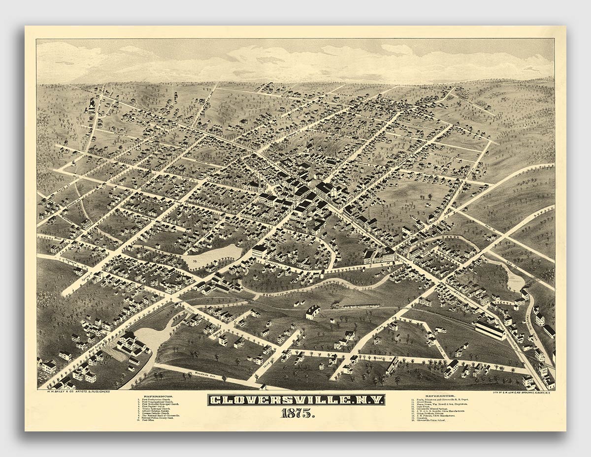 1887 Frankfort New York Vintage Old Panoramic NY City Map 18x24