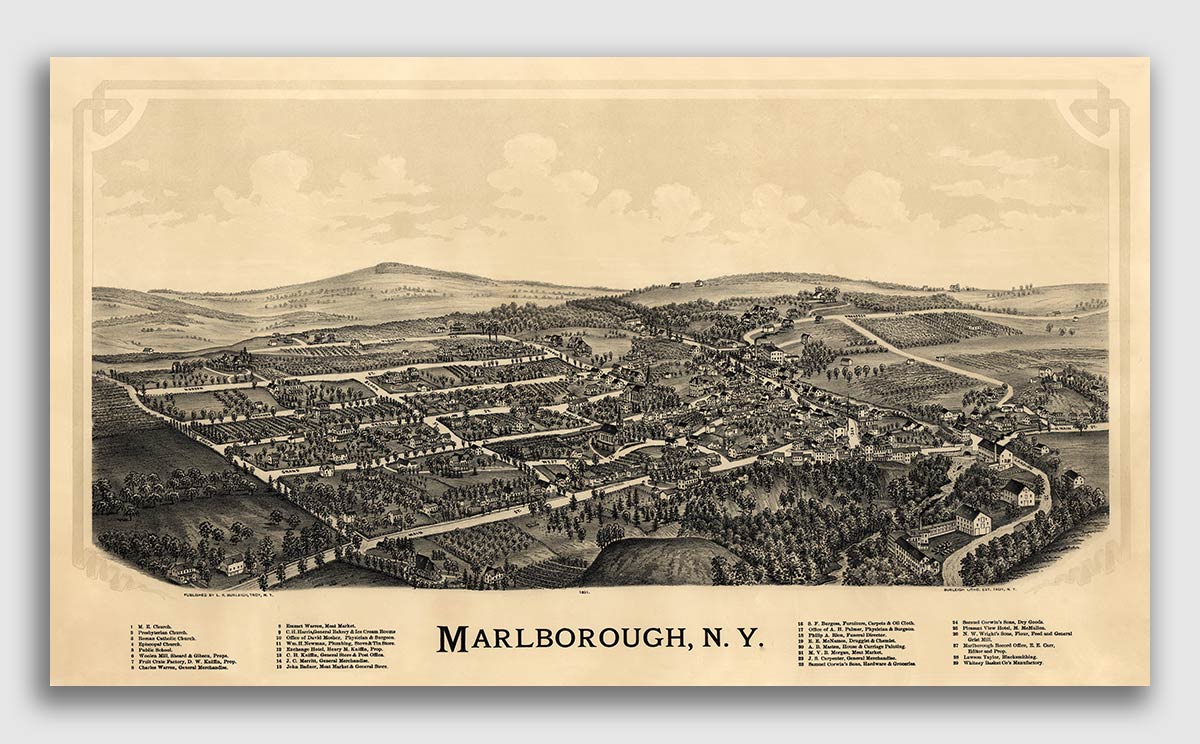 1887 Sherburne New York Vintage Old Panoramic NY City Map 20x36 Art