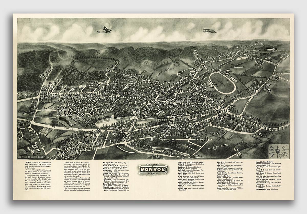20x30 1887 Ellenville New York Vintage Old Panoramic NY City Map