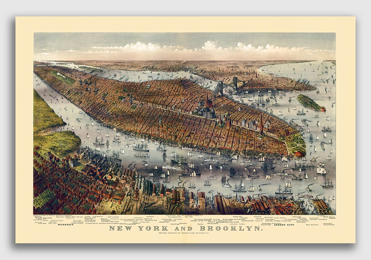 Bird's Eye View 1887 Frankfort New York Vintage City Map 20x28 