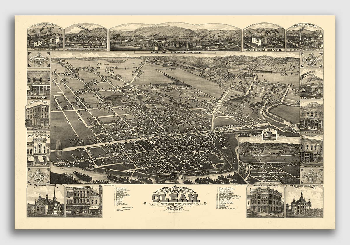 20x30 1885 Richfield Springs New York Vintage Old Panoramic NY City Map
