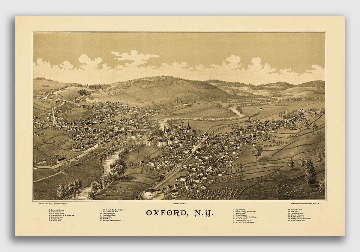 Oxford New York 1888 Historic Panoramic Town Map 20x30 eBay