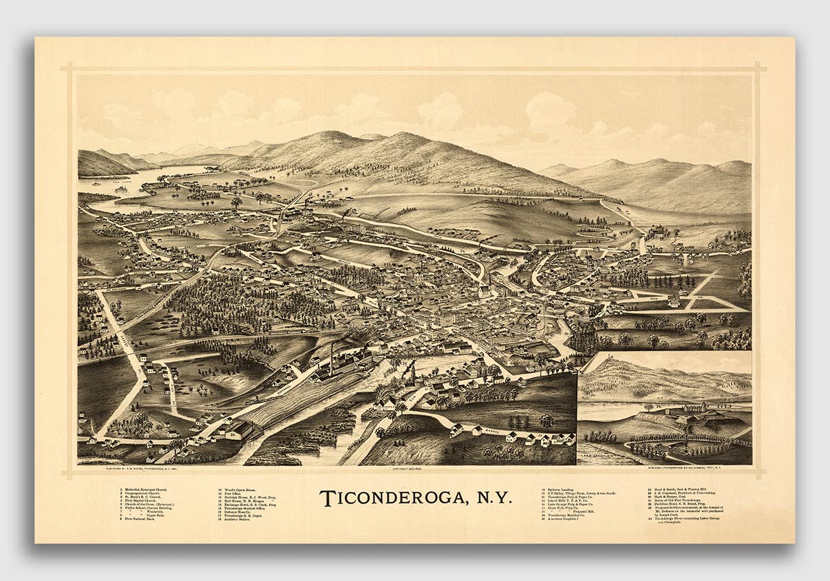 Ticonderoga New York 1891 Historic Panoramic Town Map 24x36 eBay