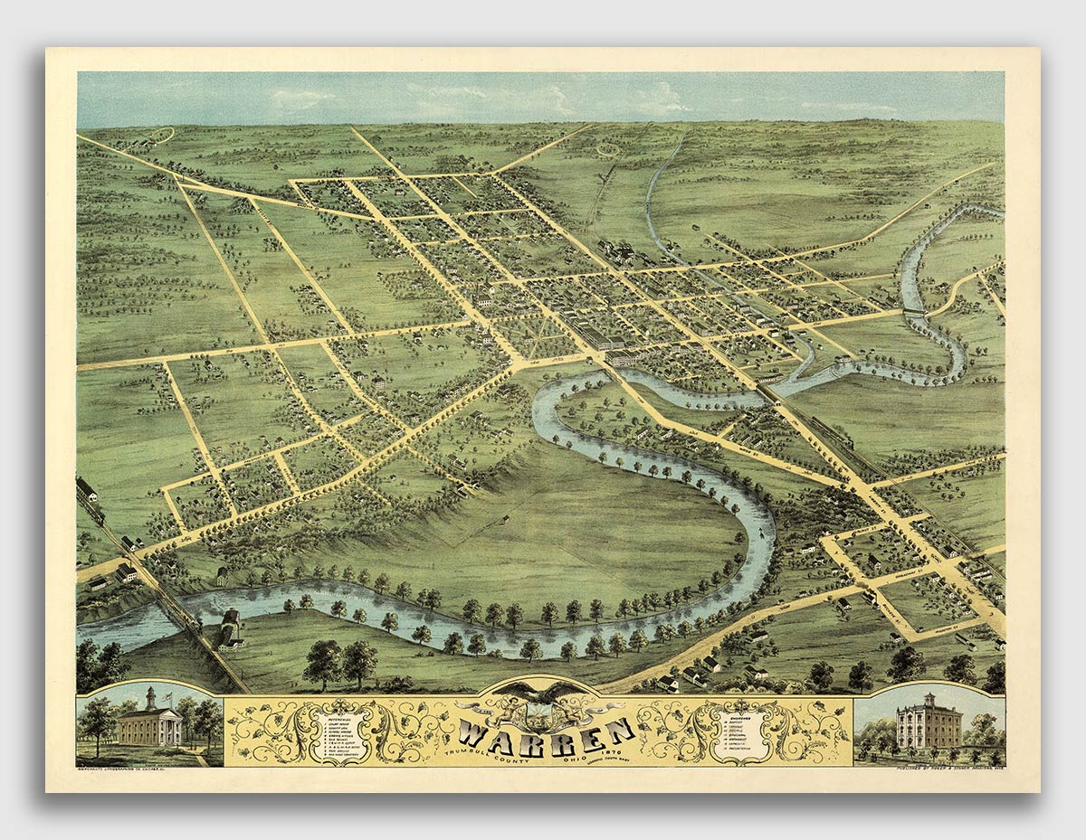 Conneaut Ohio 1896 Historic Panoramic Town Map 24x36