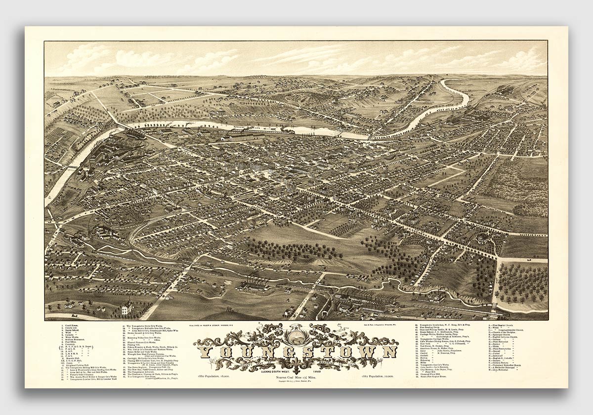 Bellaire Ohio 1882 Historic Panoramic Town Map 20x30 antique atlas