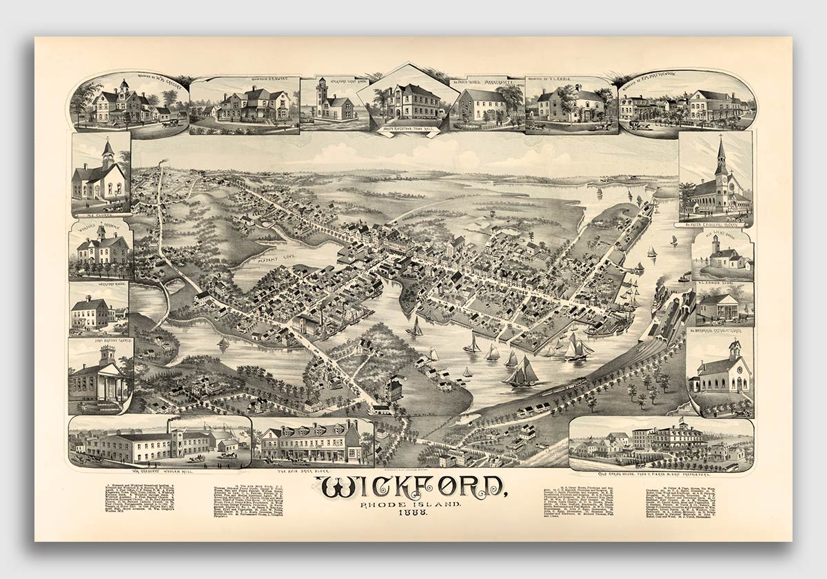 Wickford, RI 1888 Historic Panoramic Town Map 24x36 eBay