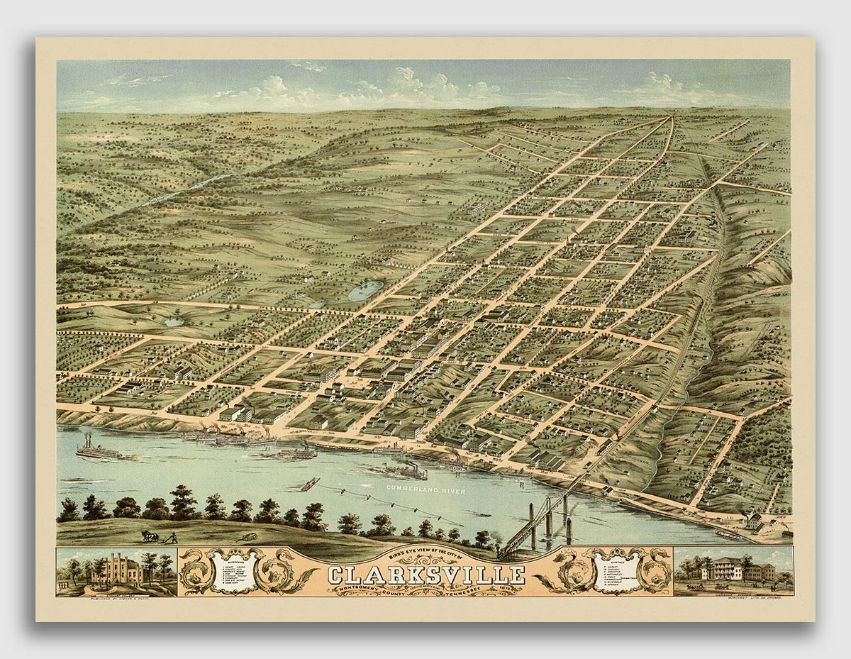 20x30 1870 Memphis TN Vintage Old Panoramic City Map