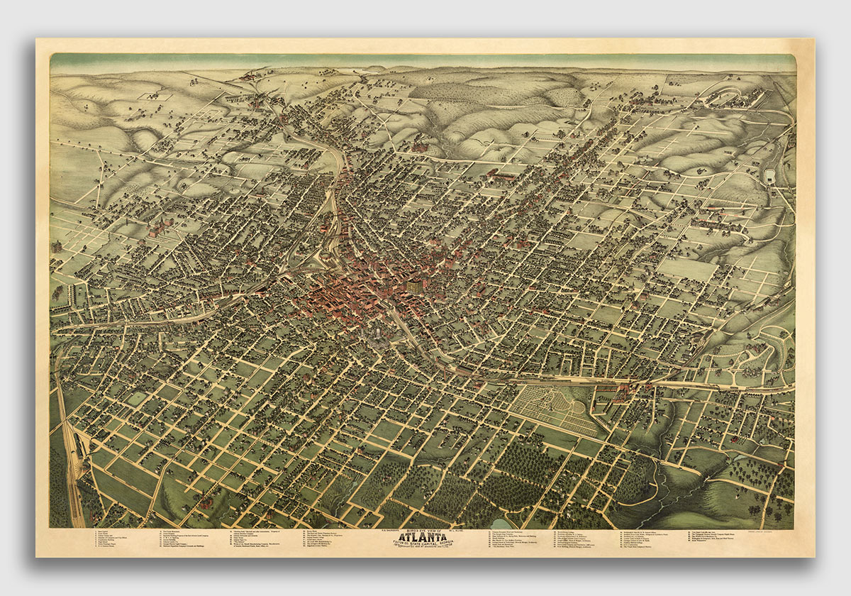 20x30 Atlanta Georgia 1892 Historic Panoramic Town Map