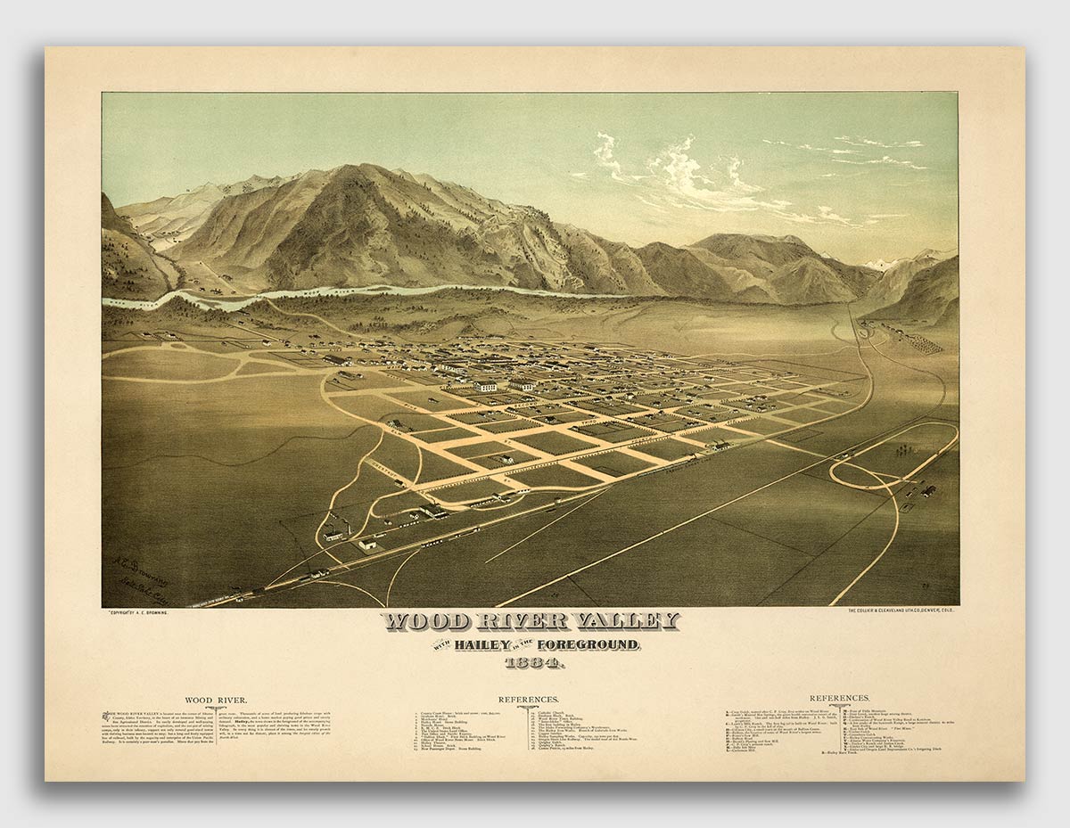 Hailey Idaho 1884 Historic Panoramic Town Map 20x28 eBay