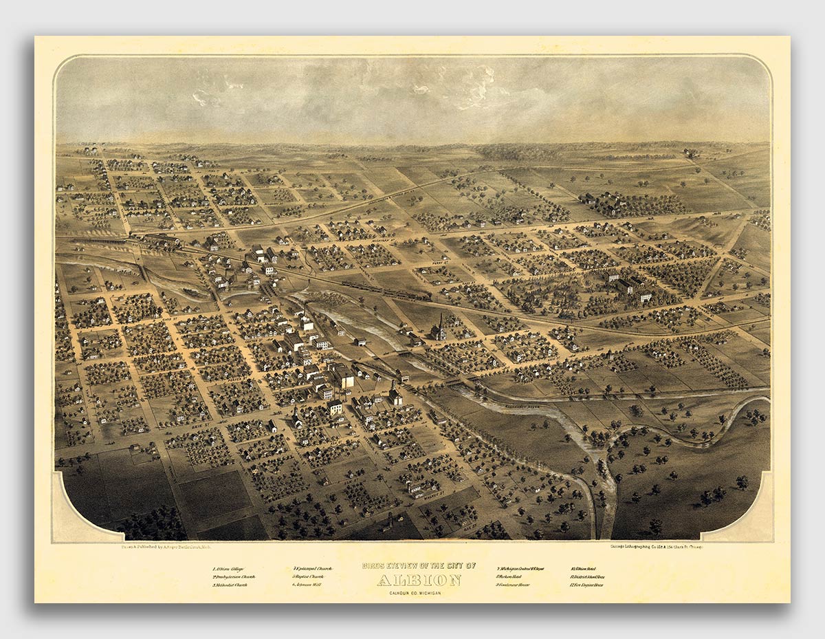 24x32 Port Huron MI 1867 Historic Panoramic Town Map 