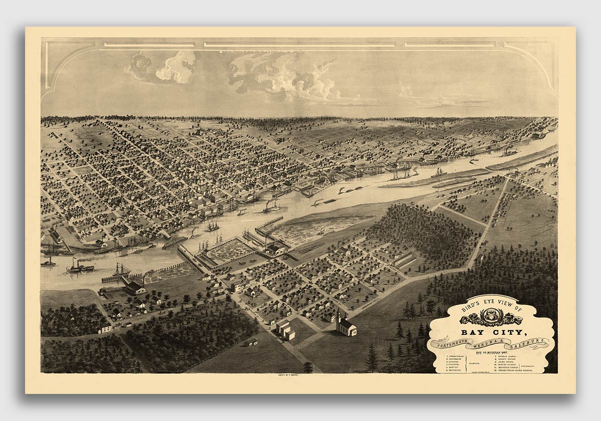 1881 Calumet Hecla Red Jacket Michigan Vintage Old Panoramic City Map 16x24