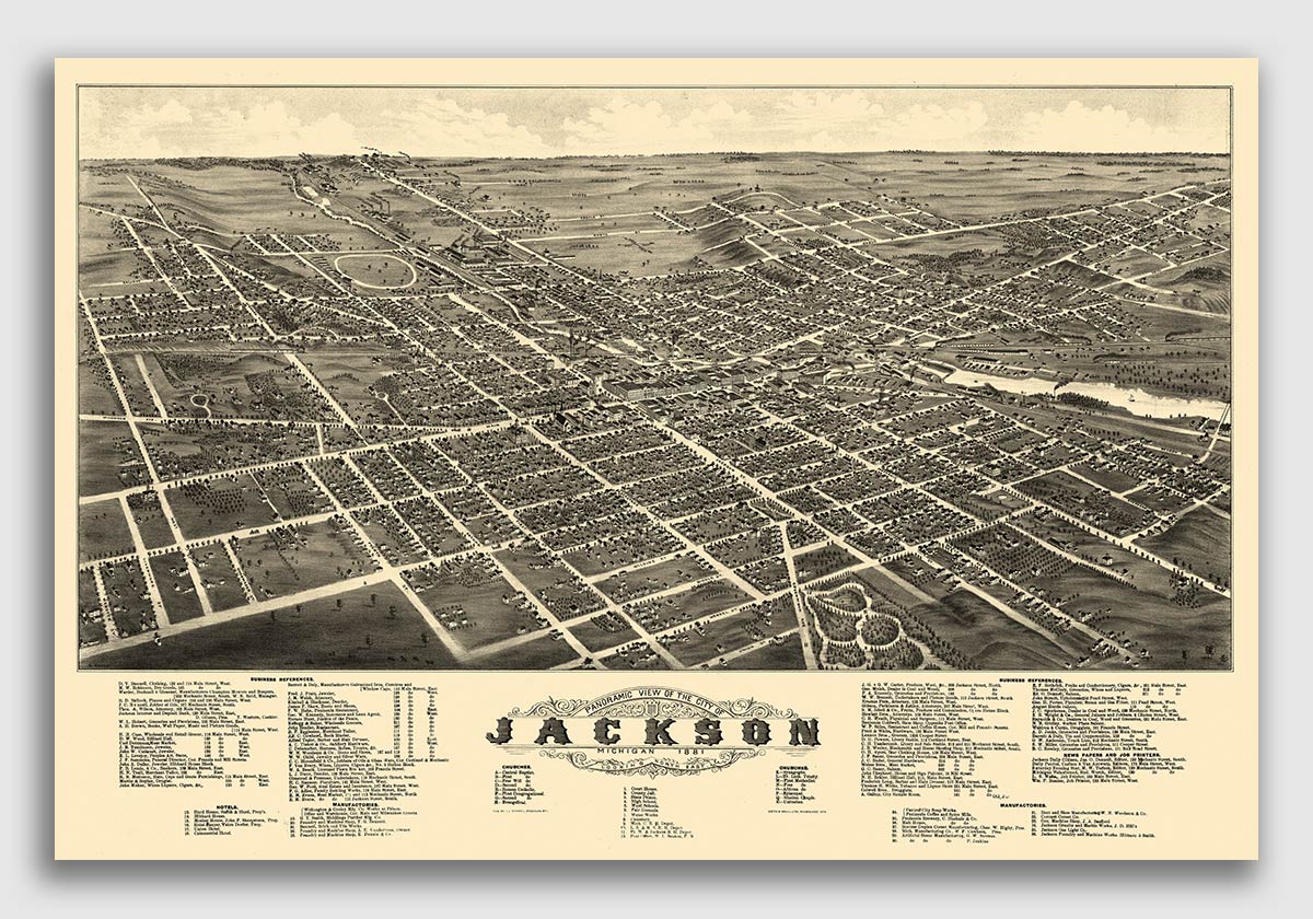 24x36 Bird/'s Eye View 1897 Marquette MI Vintage Style City Map