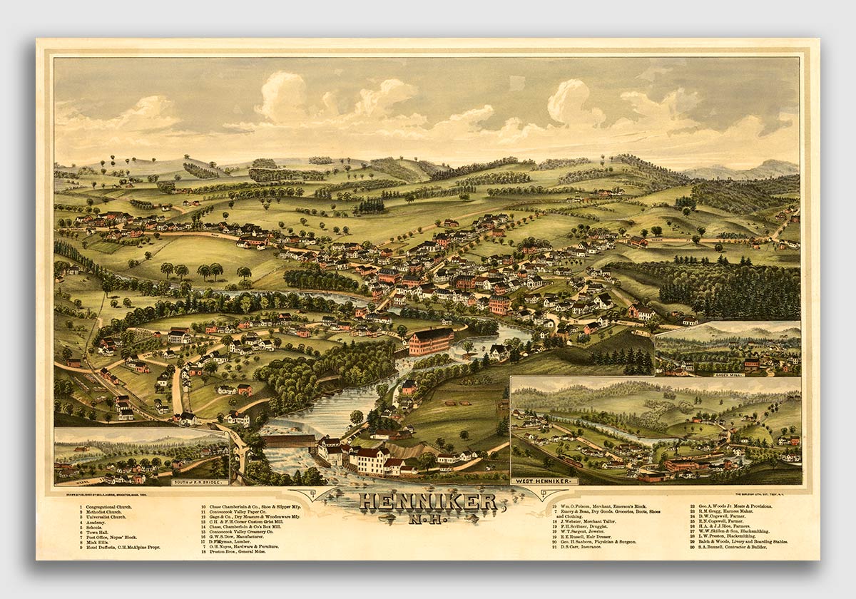 Henniker New Hampshire 1889 Historic Panoramic Town Map 16x24 eBay