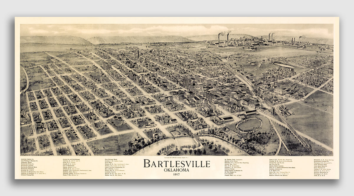 thumbnail image 2 of 1918 Tulsa Oklahoma Vintage Panoramic City Map – 18x36 Reproduction Poster 2 of 6