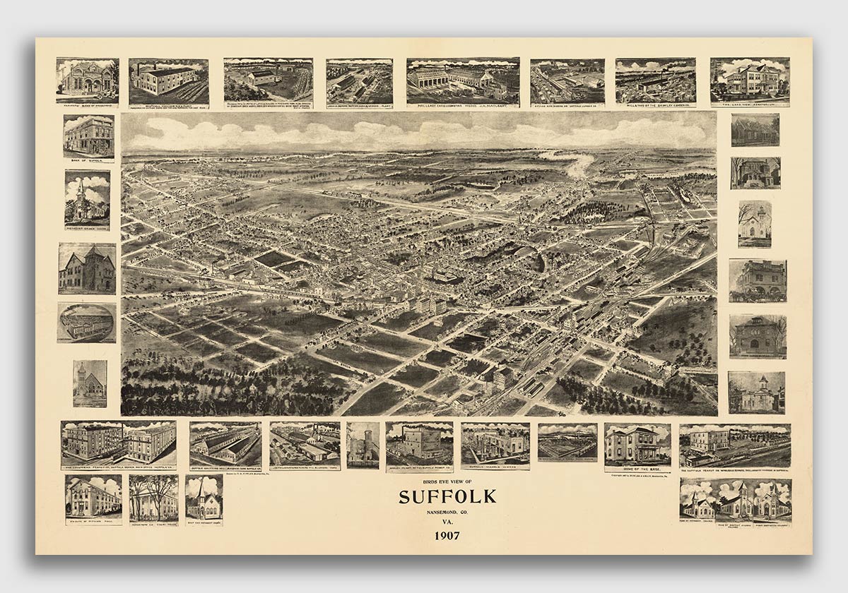 20x30 Bedford Virginia 1891 Historic Panoramic Town Map