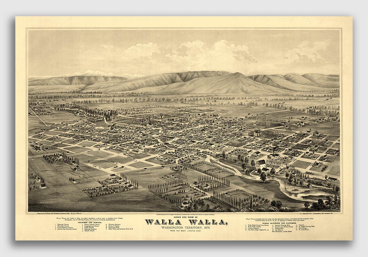 Walla Walla WA 1876 Historic Panoramic Town Map 24x36 eBay