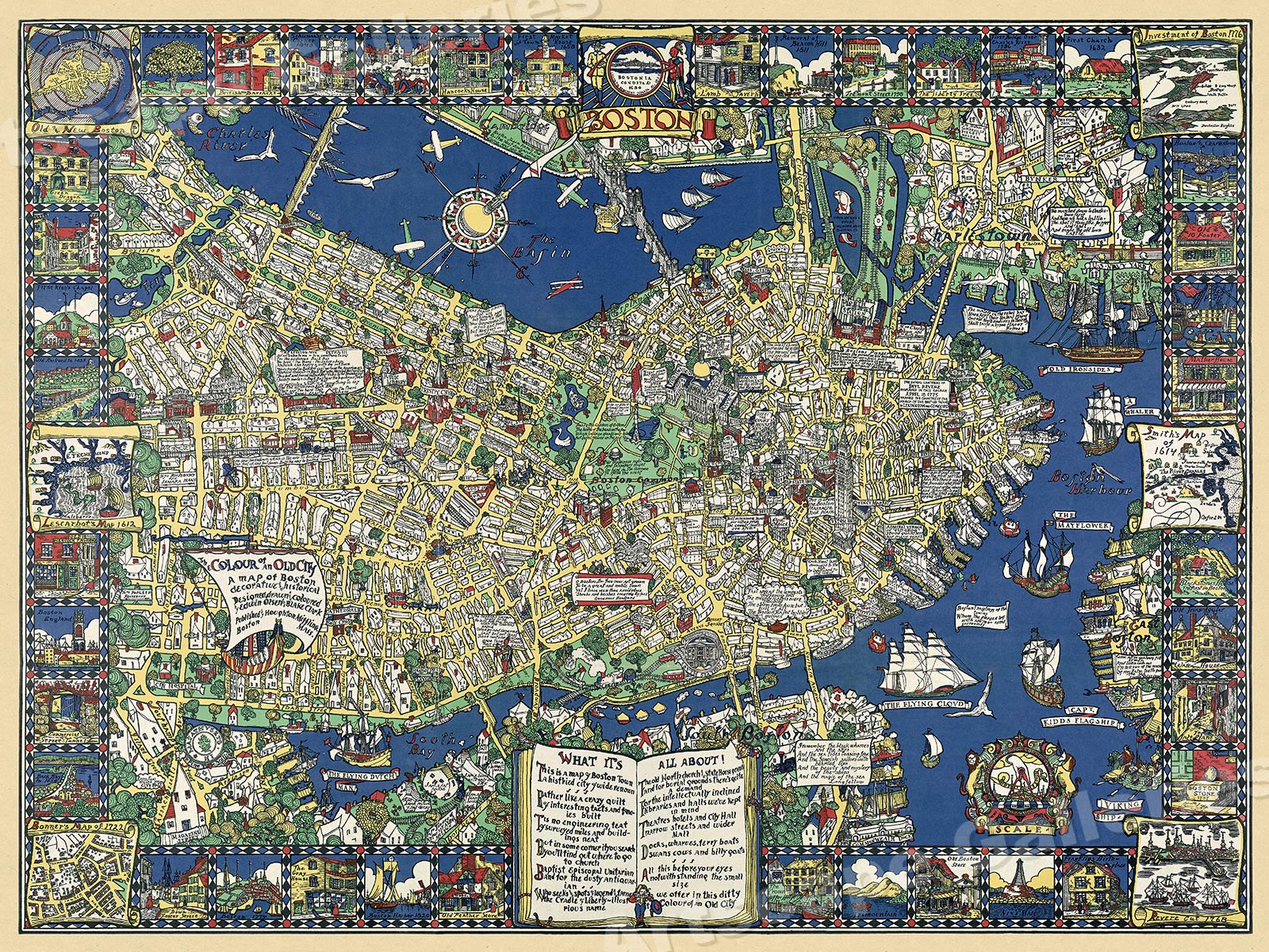 1920s “Boston - What It’s All About” Vintage Style Street Map - 20x28 ...