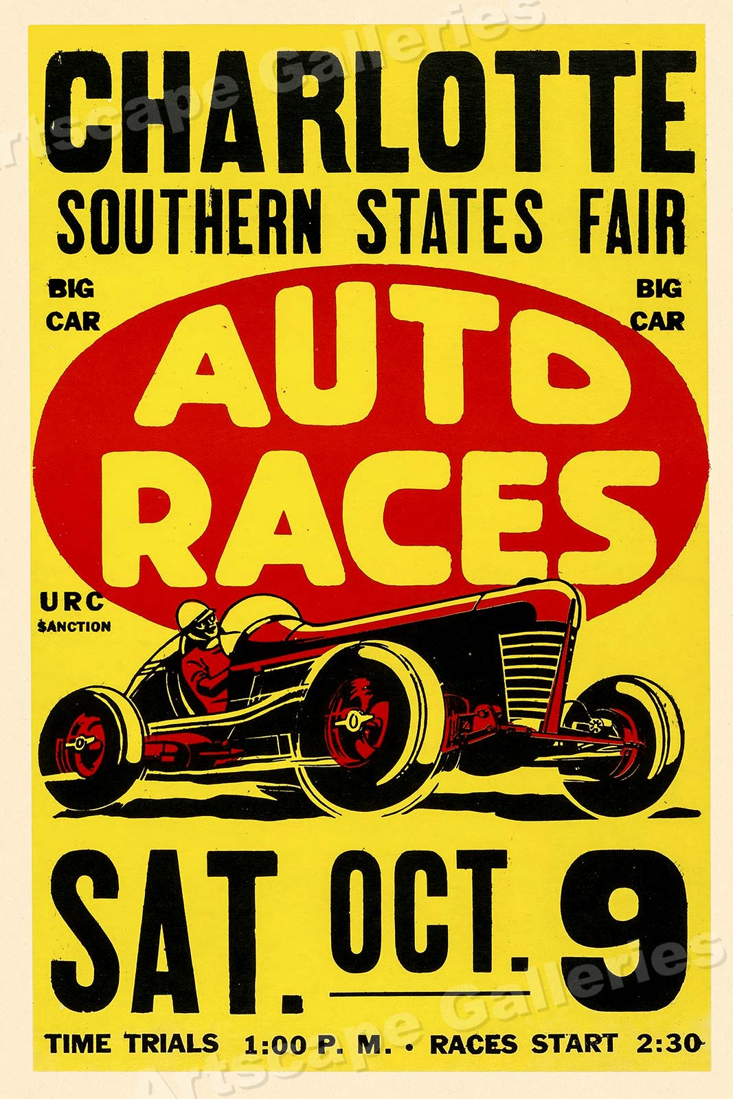 1950s Automotive Poster 20x30 Charlotte Auto Races Vintage Style Poster