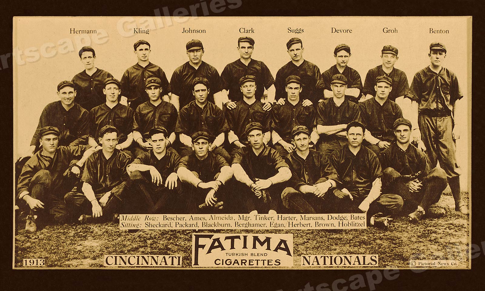 thumbnail interactive-video image 1 of 1913 Chicago Cubs Team Baseball Photo Poster – 12x20 Vintage Reproduction 1 of 2