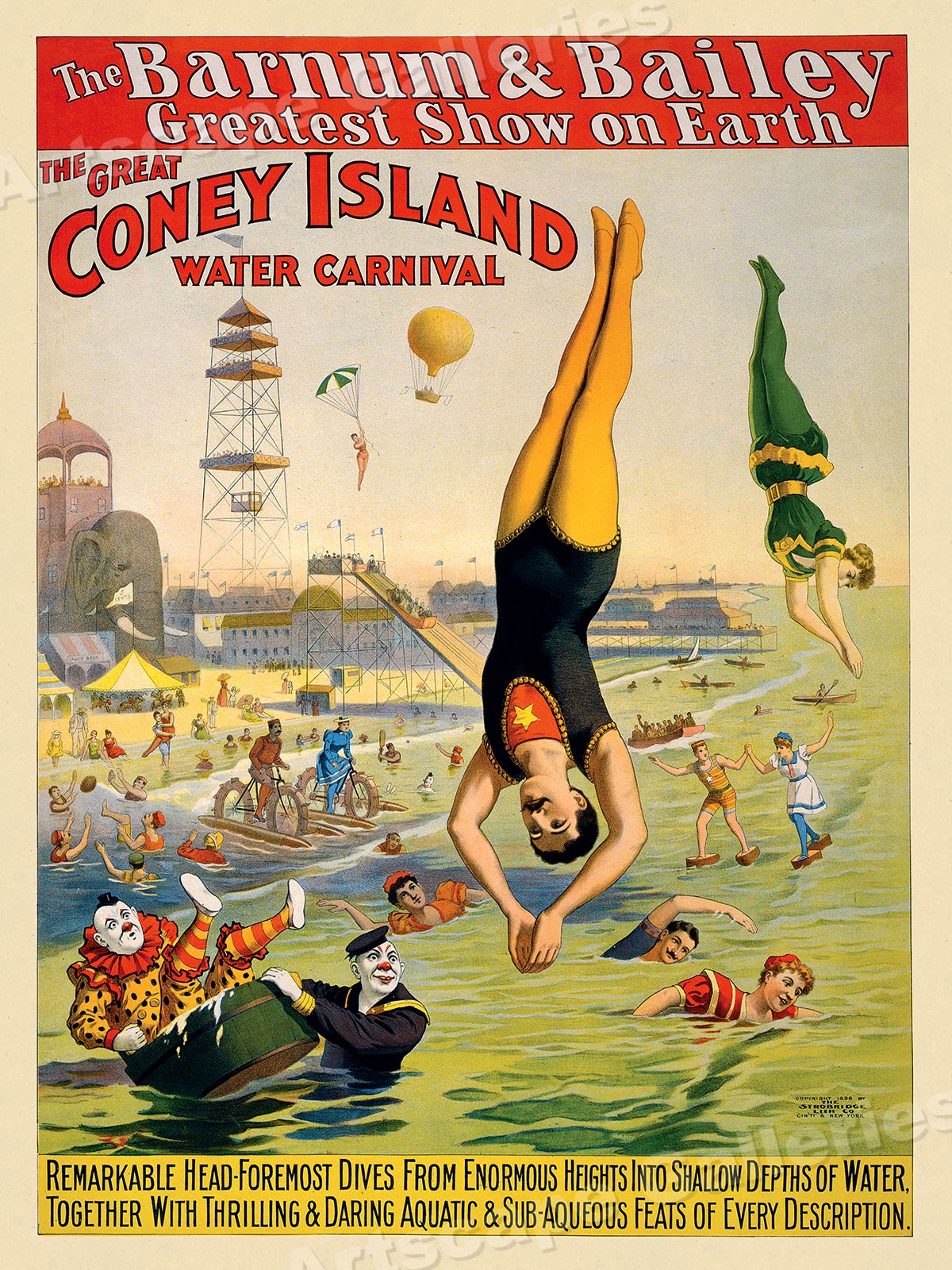 Barnum /& Bailey Coney Island Water Carnival Old Circus Poster 18x24