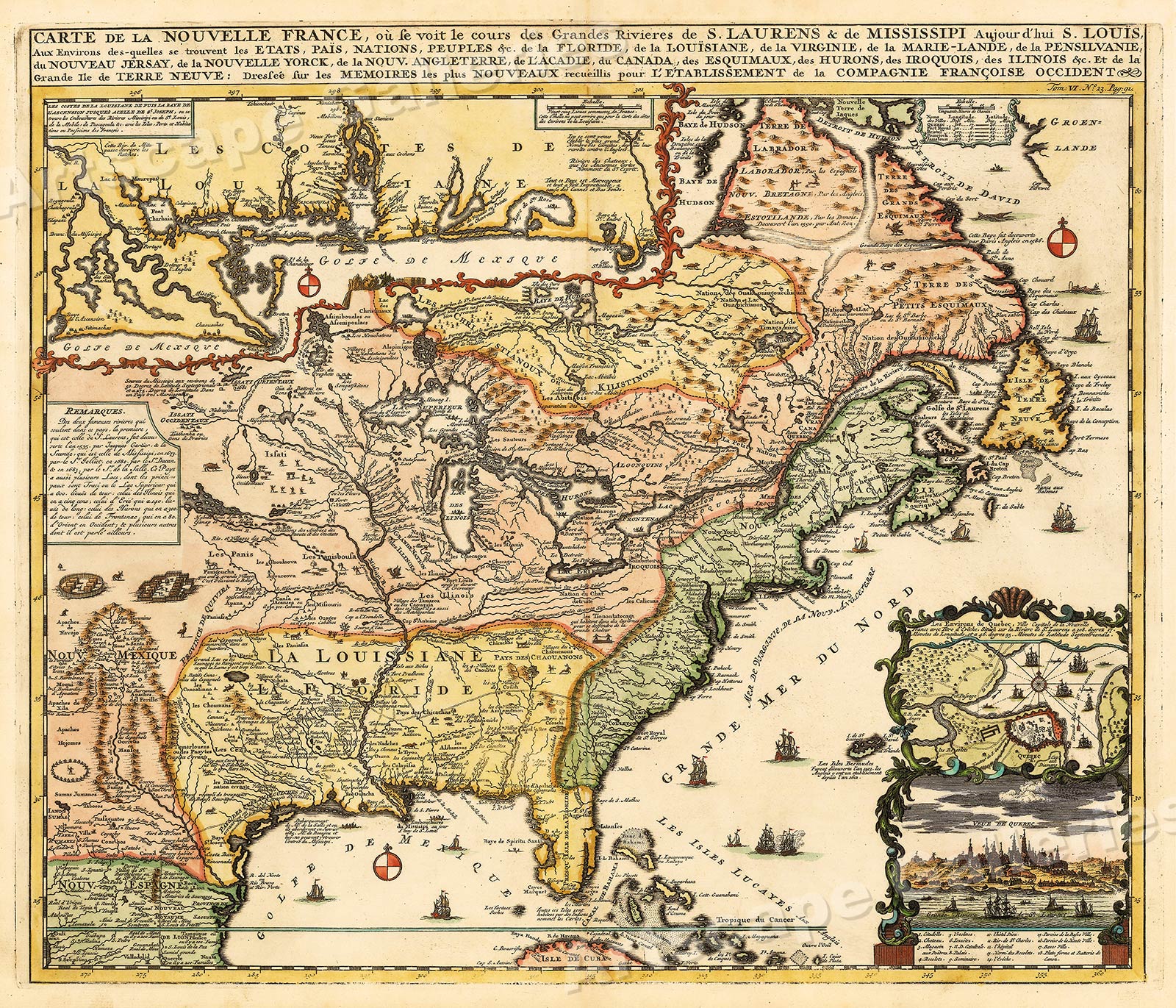 20x24 Map of New France 1718 Vintage Style North America Map