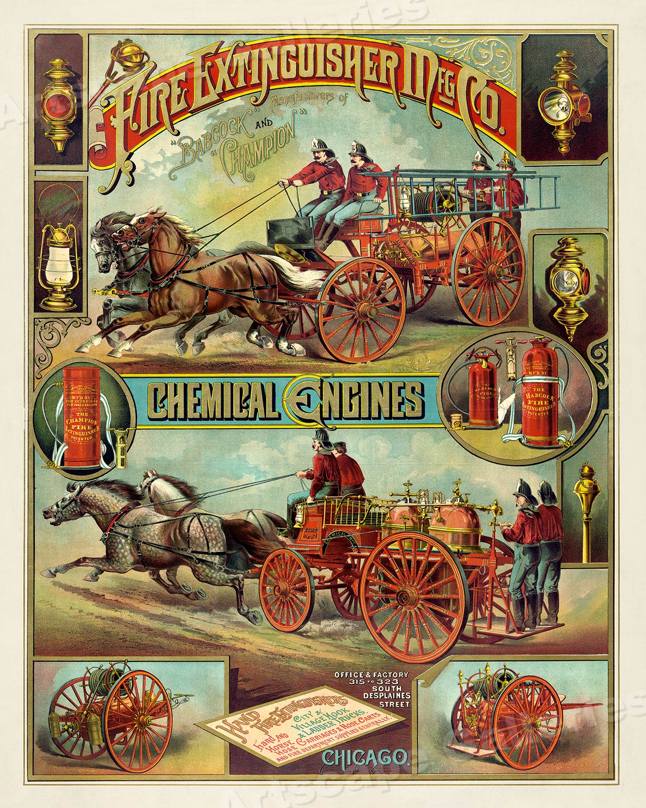 1880s Fire Engine Vintage Style Firefighter Advertising ...