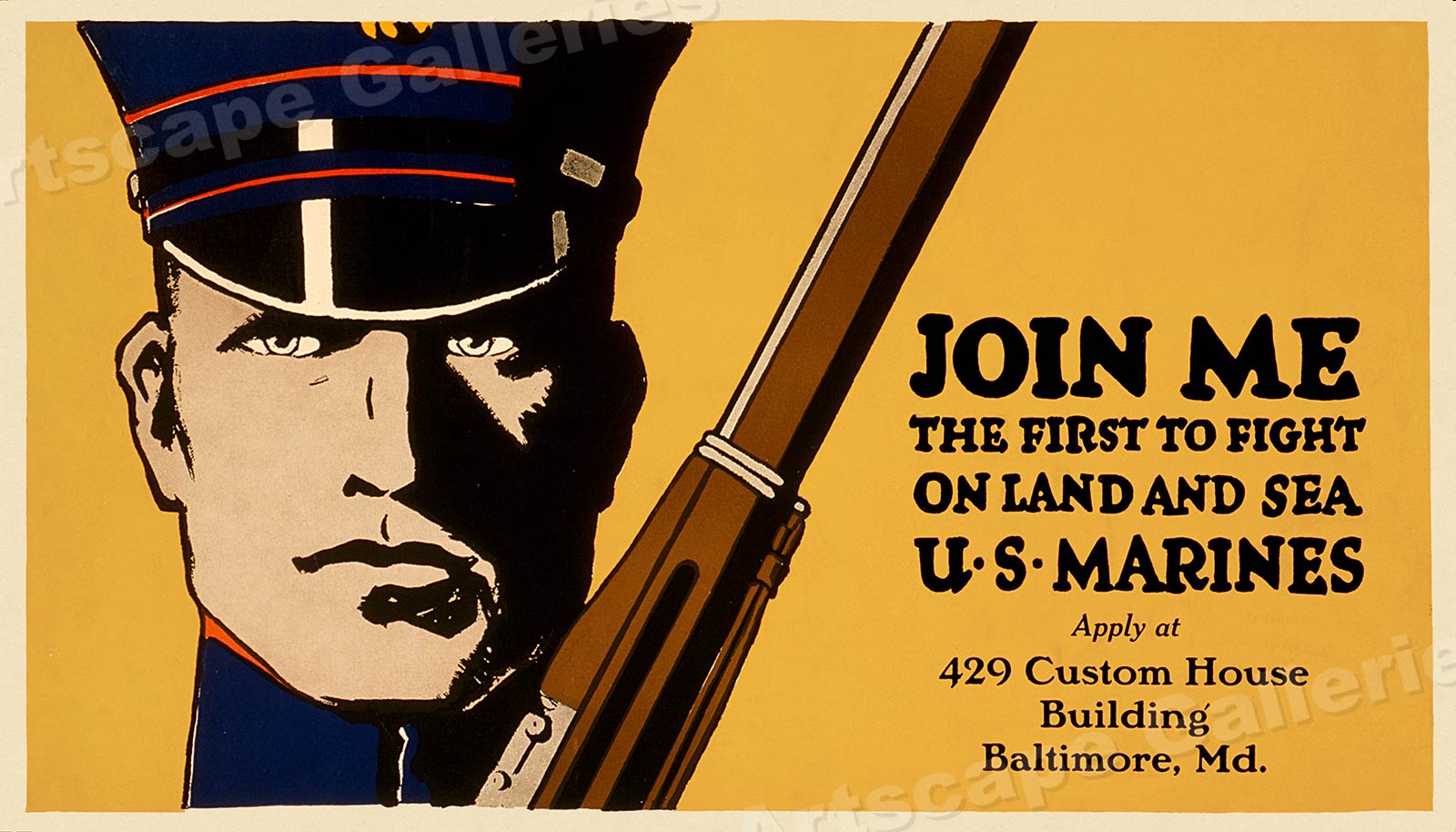 Join Me US Marines First to Fight! 1914 USMC WWI Recruiting Poster