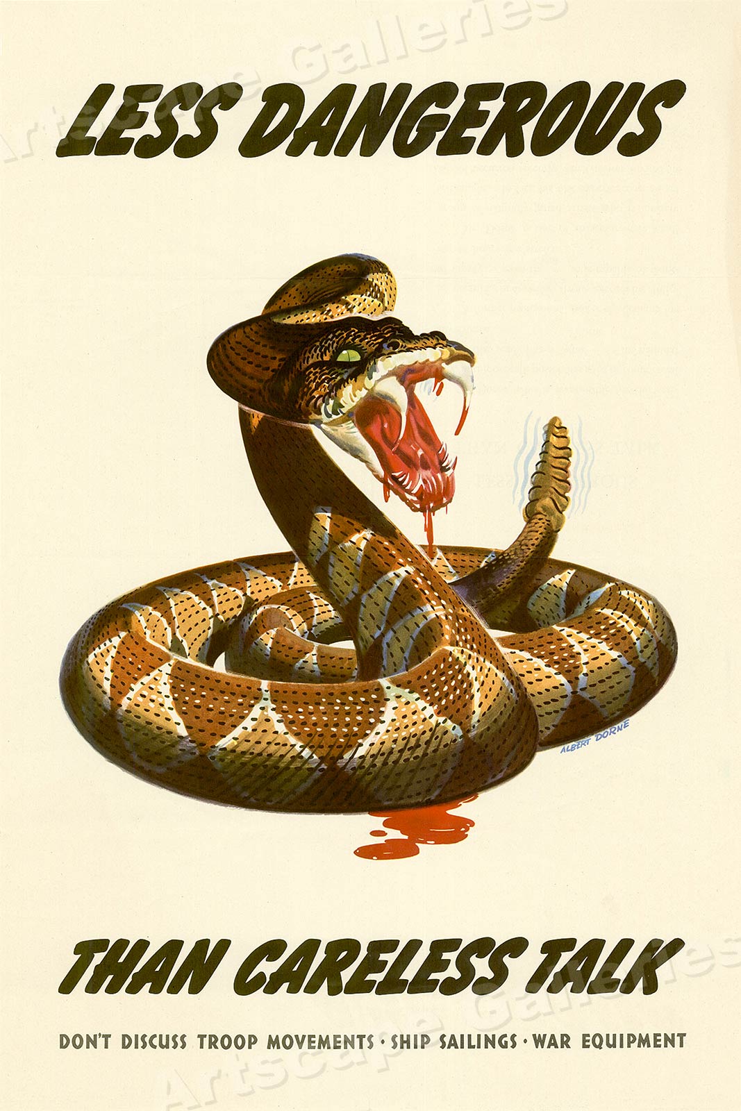 Dangerous Rattlesnake - 1940s Vintage Style WW2 Espionage Poster