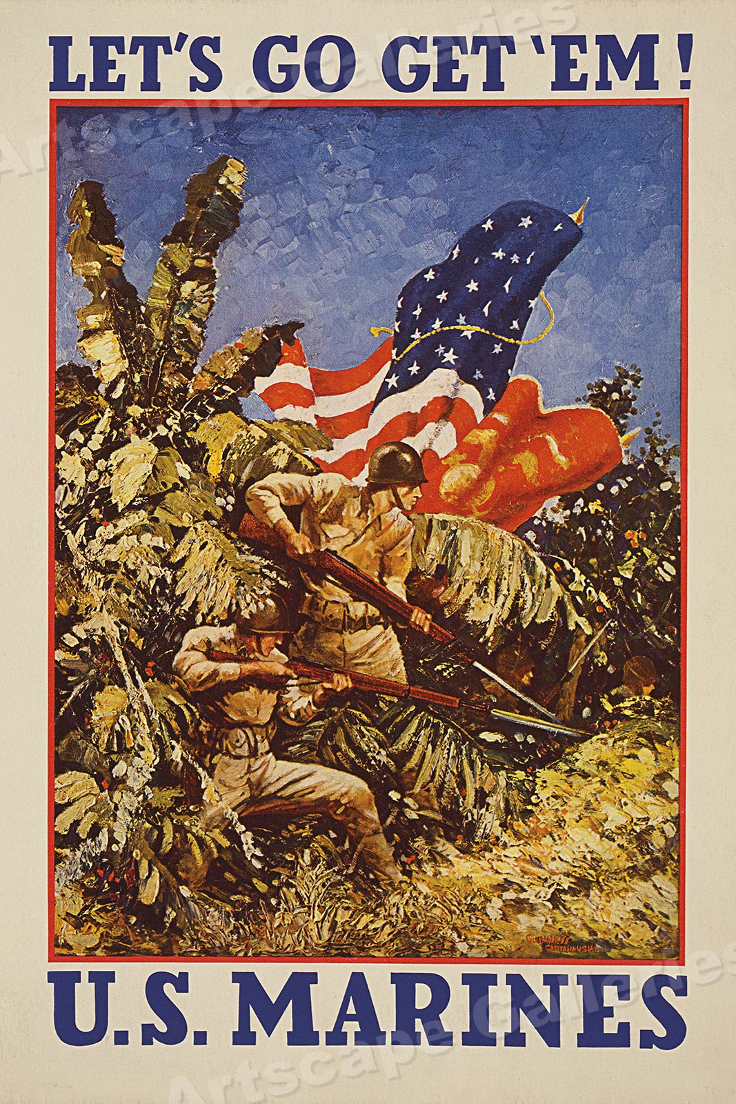 Marines Let’s Go 1961 レトロ　ヴィンテージ映画ポスター Let's Go Get 'Em! US Marines 1940s World War 2 Marine Recrutment