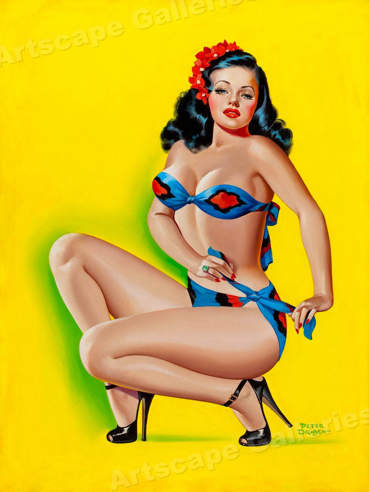 Aloha Blue Bikini Vintage Driben American Girl Pin Up Poster