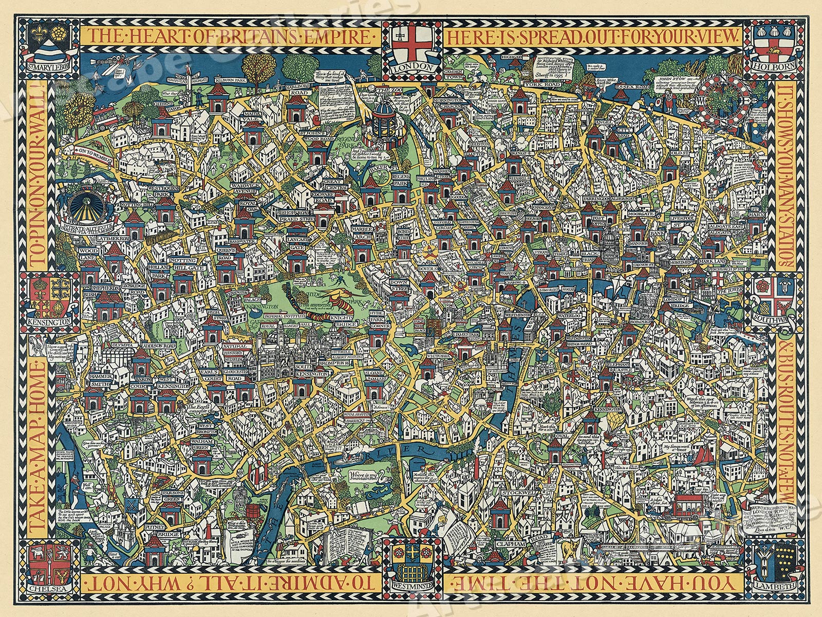 1920s “London Wonderground” Vintage Style London Street Map - 24x32 | eBay