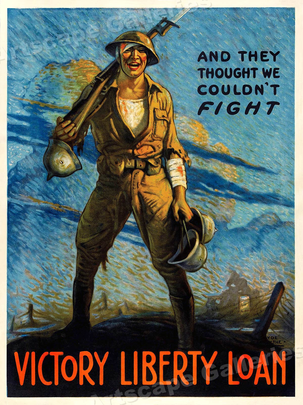 1918 "And They Thought We Couldn't Fight!" WW1 Liberty Loan War Poster 20x28