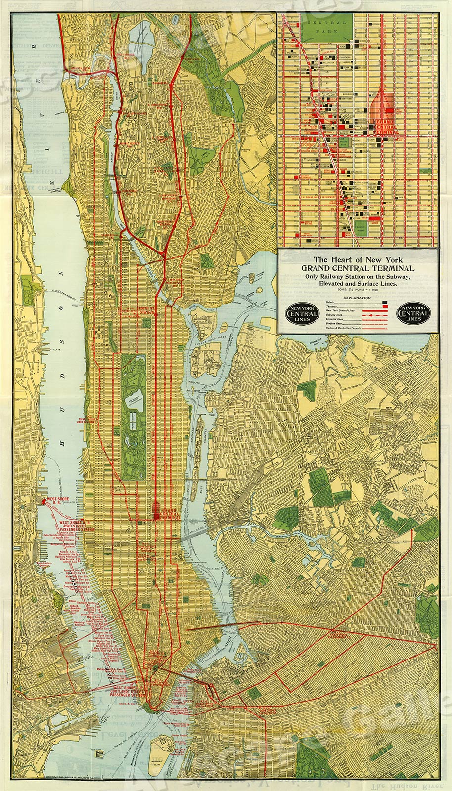1918 NYC Subway Art Deco Historic Manhattan Map – 20x36 Inch Poster – Vintage Reproduction