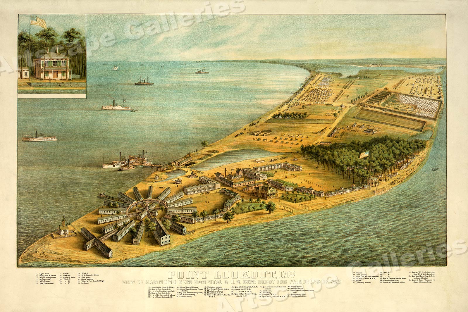 1860s Point Lookout Civil War Prison - Maryland Historic Map - 20x30 | eBay