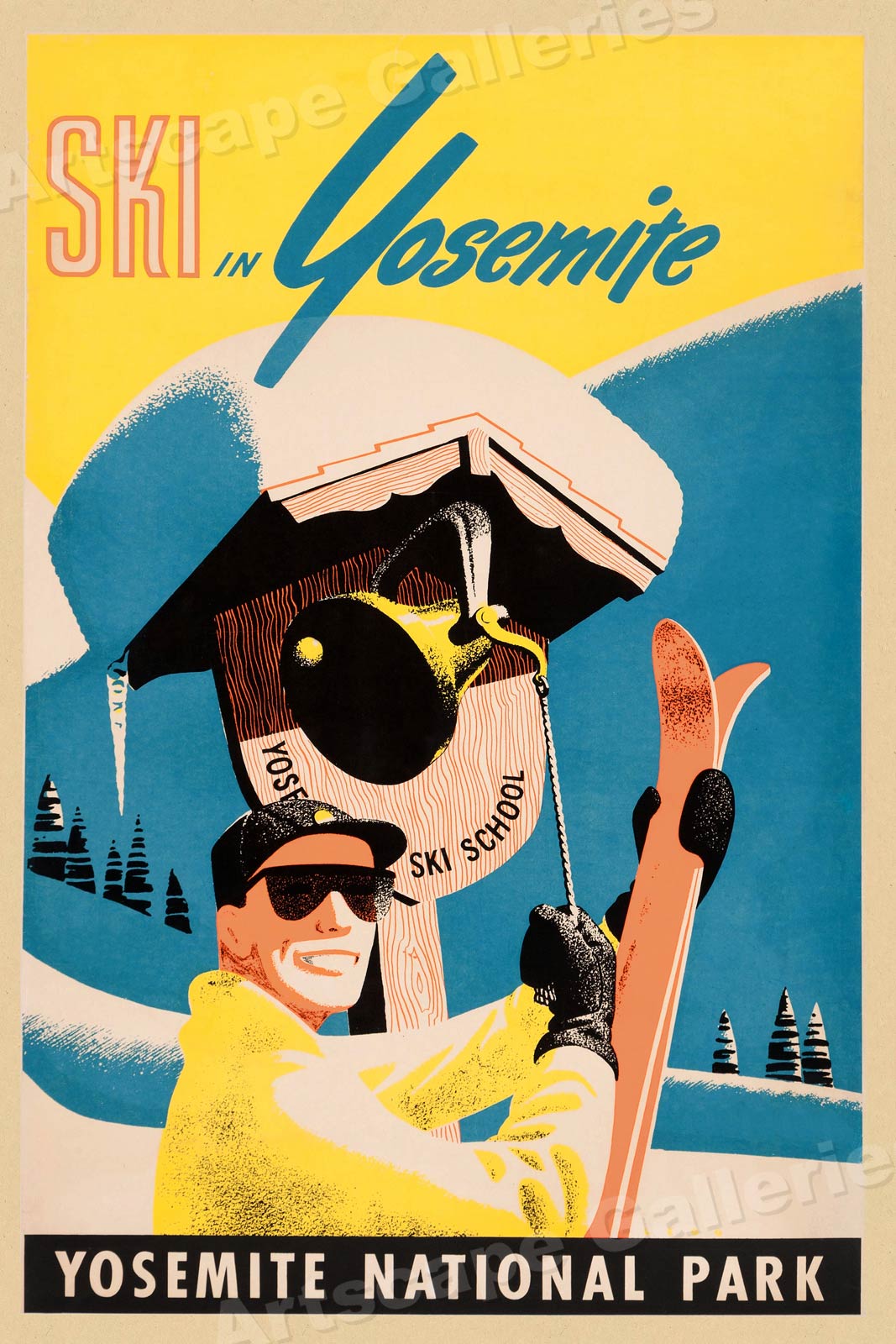 Ski in Yosemite National Park 1930s Classic Vintage Style Skiing Poster ...