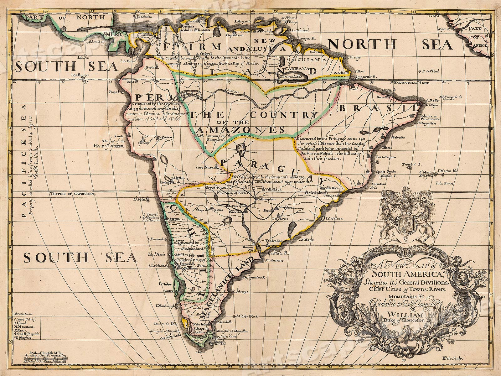 1700 Unusual Map Of South America Historic Vintage Style Wall Map 24x32 Ebay