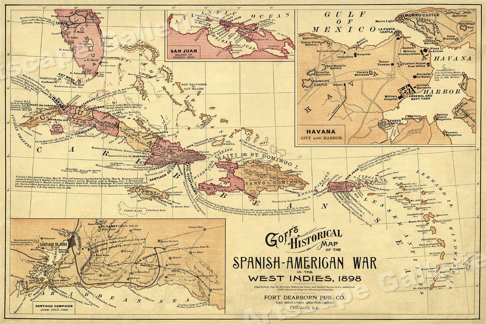 1898 Goffs Historical Map Of The Spanish American War 24x36 Ebay