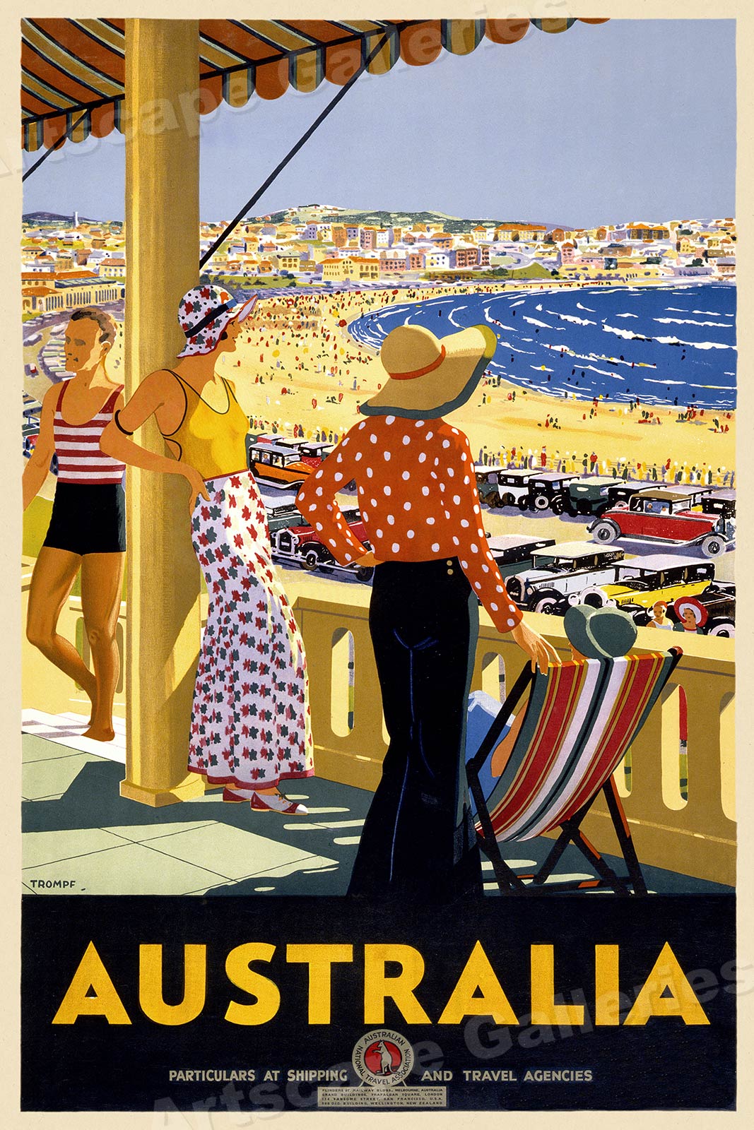 1930s Bondi Beach Sydney Australia Vintage Style Travel Poster - 16x24