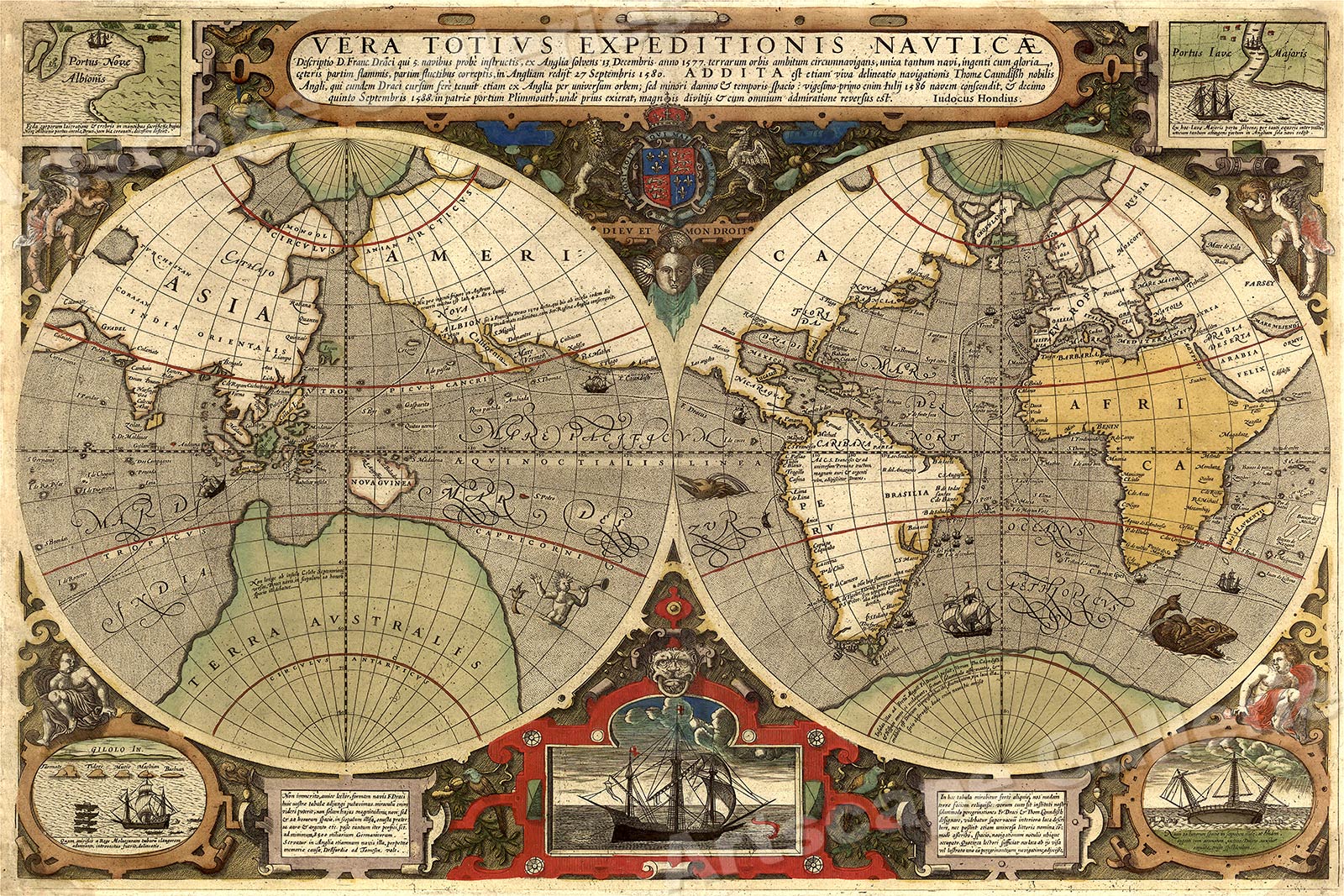 1595 Old World Exploration Vintage Map Poster Sir