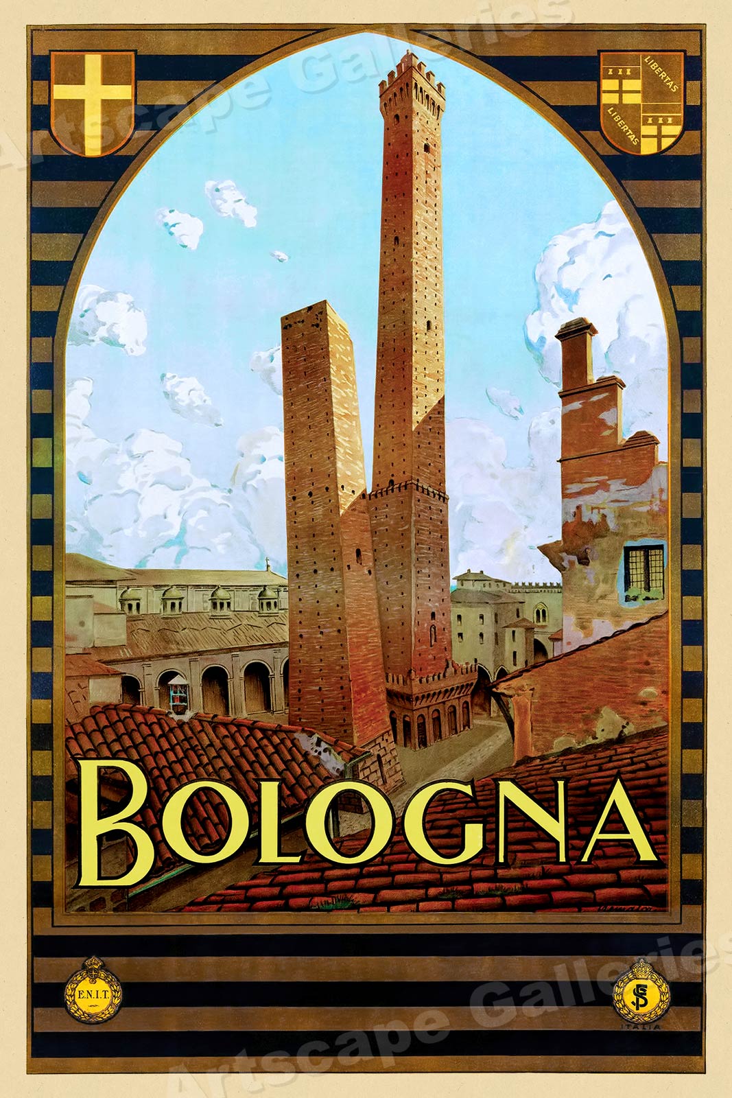 1920s “bologna Italy” Vintage Style Italian Medieval City Travel Poster