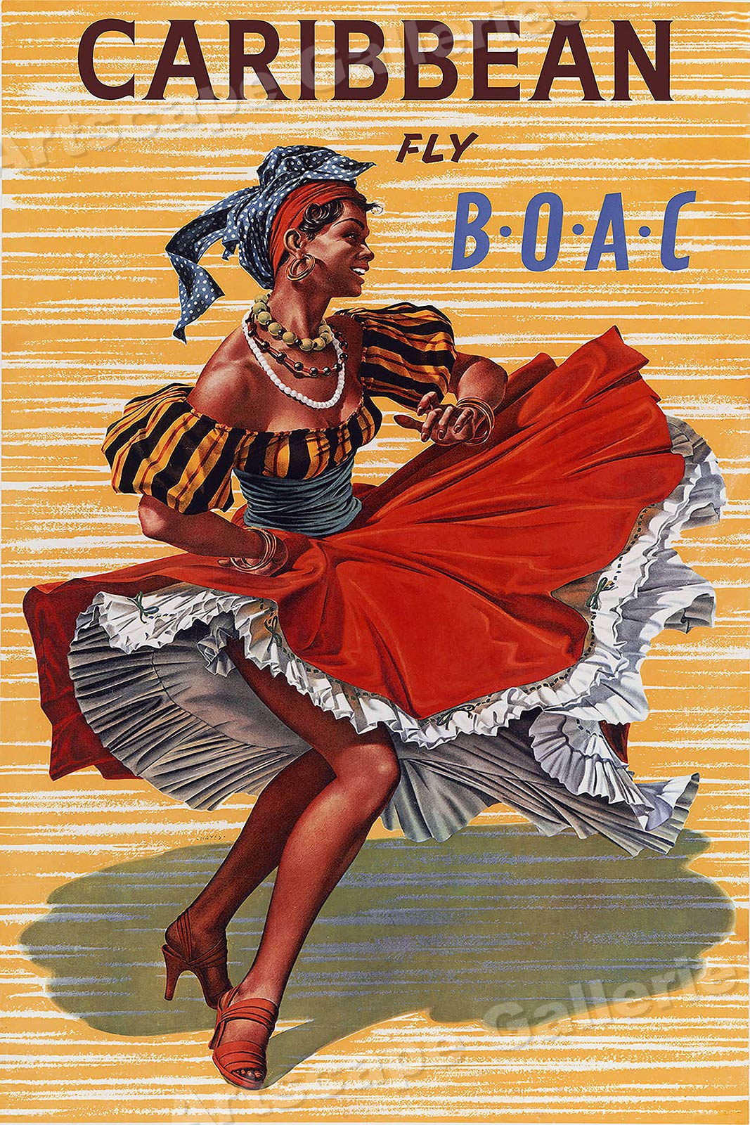 1950s Caribbean Fly BOAC Vintage Style Classic Travel Poster