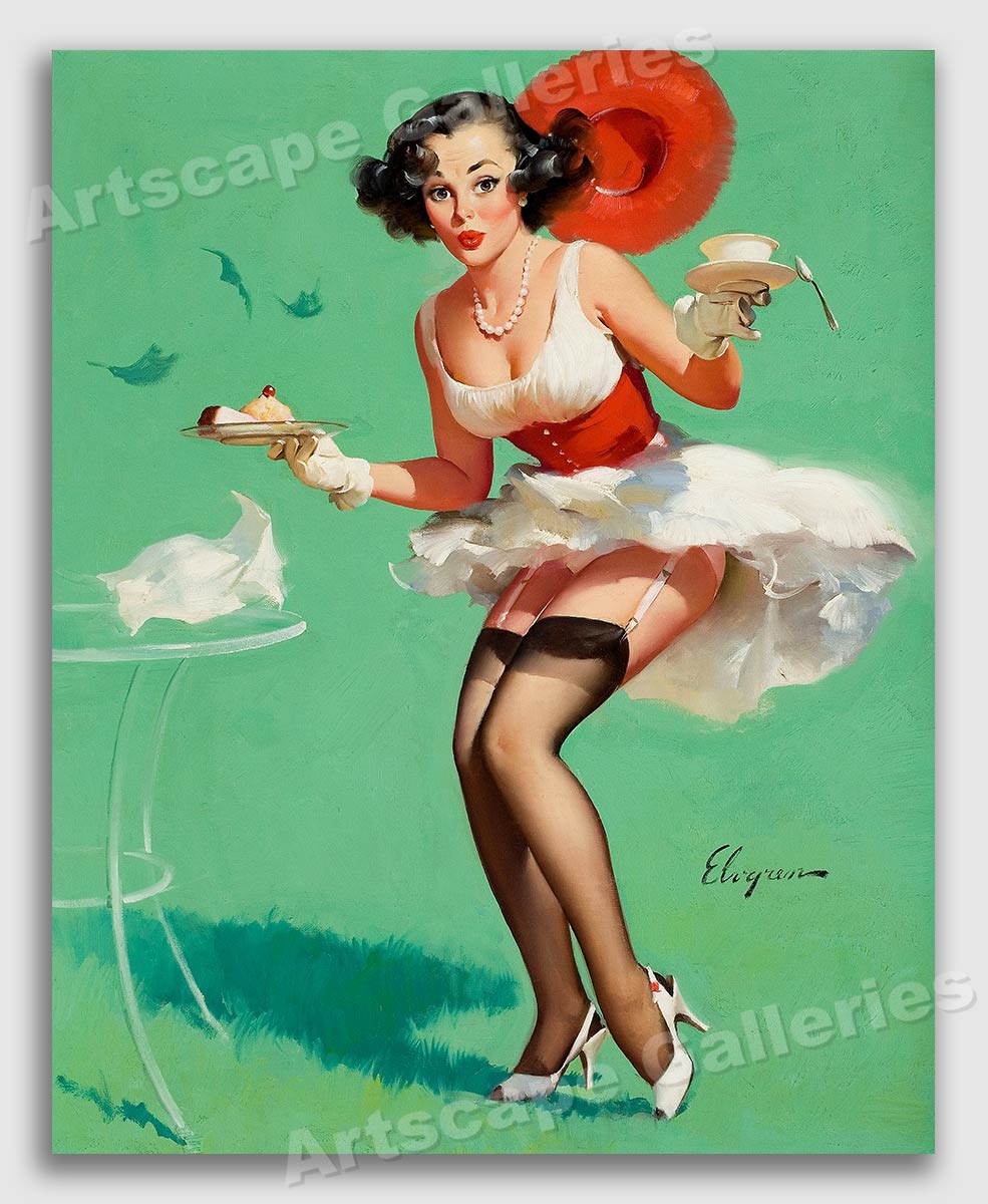 1960s Elvgren Pin Up Girl Poster Fresh Breeze Windy Upskirt 24x30